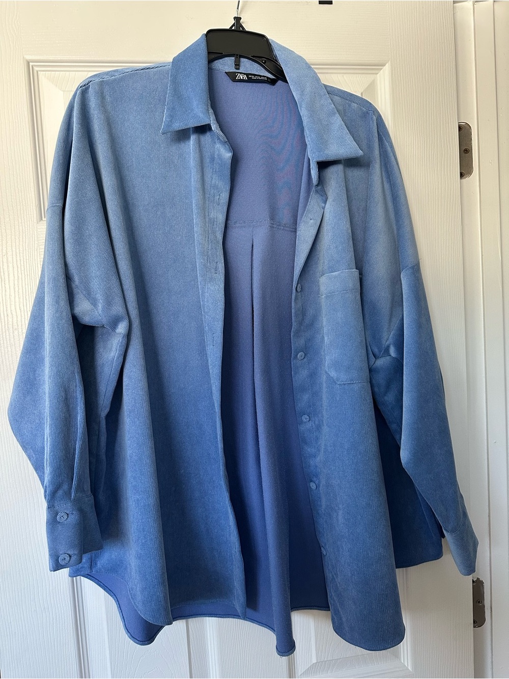 Zara Blue Corduroy Oversized Button-Up Shirt